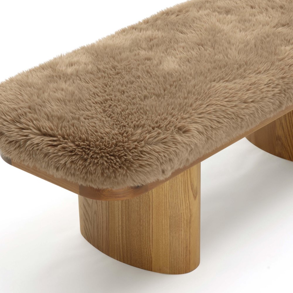 Ollie Taupe Straight Vegan Shearling Bench. Picture 5