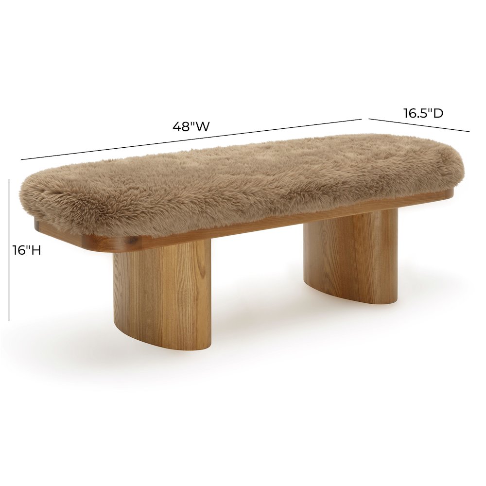Ollie Taupe Straight Vegan Shearling Bench. Picture 6