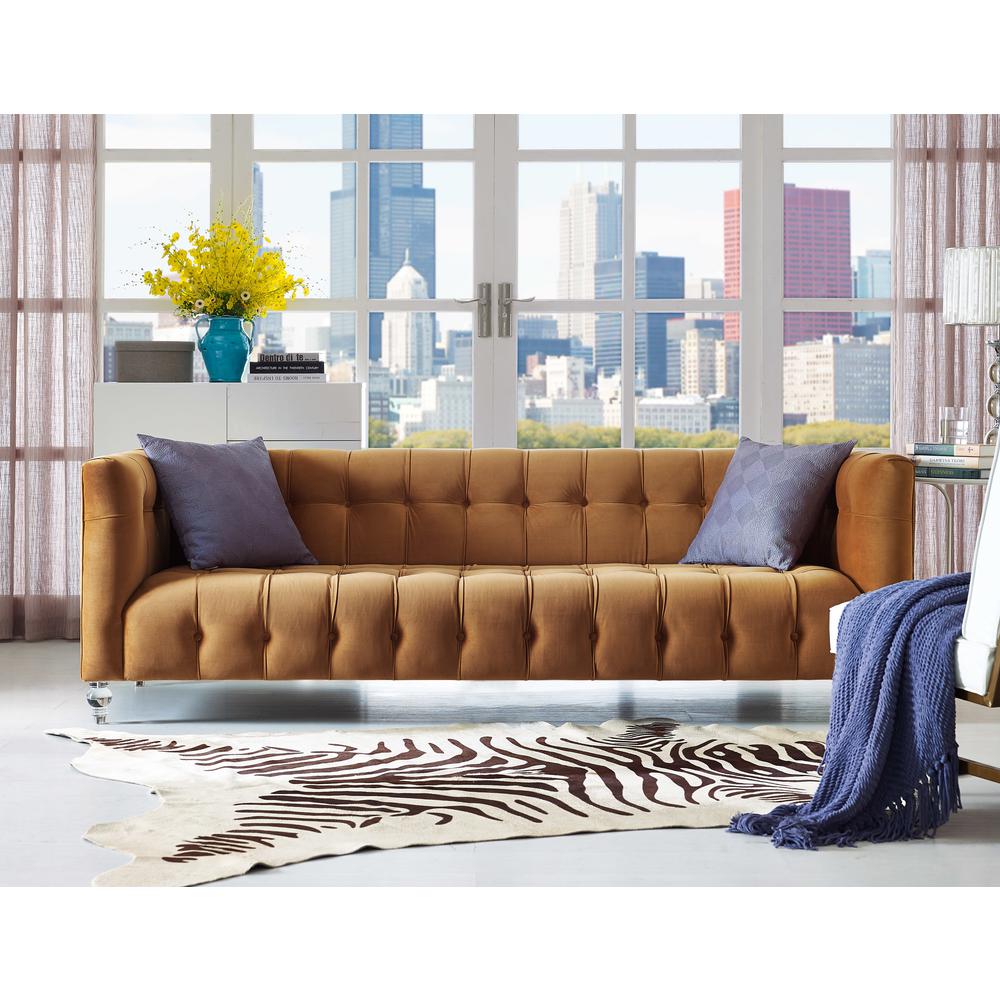 Bea Cognac Velvet Sofa. Picture 2