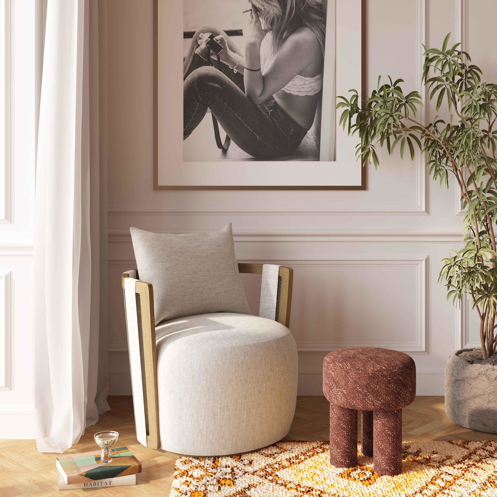 Paolo Cream Textured Weave Swivel Chair. Picture 2