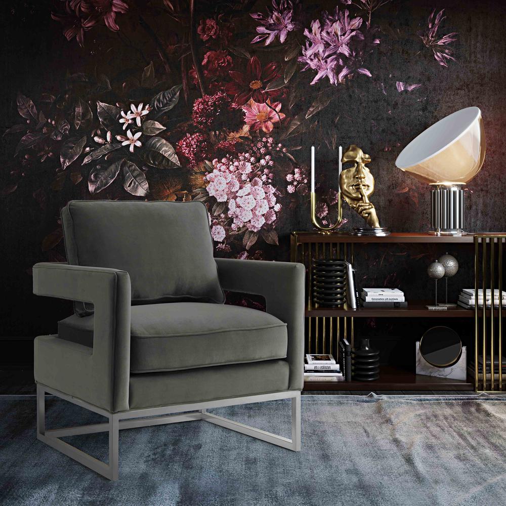 Avery Grey Velvet Chair - Silver Frame. Picture 10