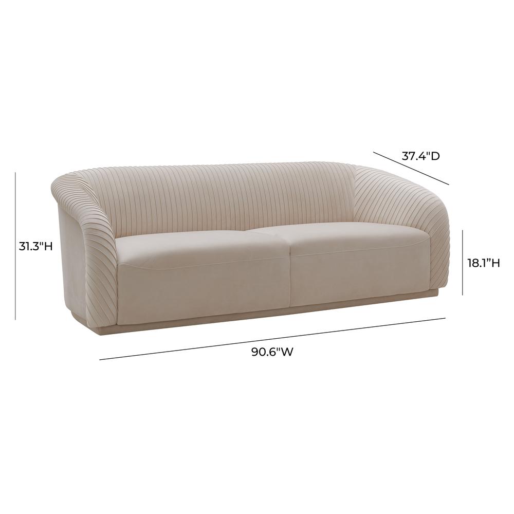 Yara Pleated Beige Velvet Sofa. Picture 6