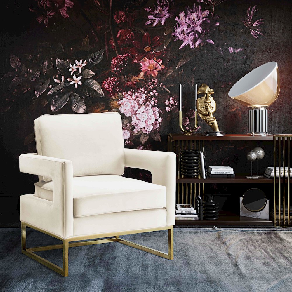 Avery Cream Velvet Chair. Picture 2