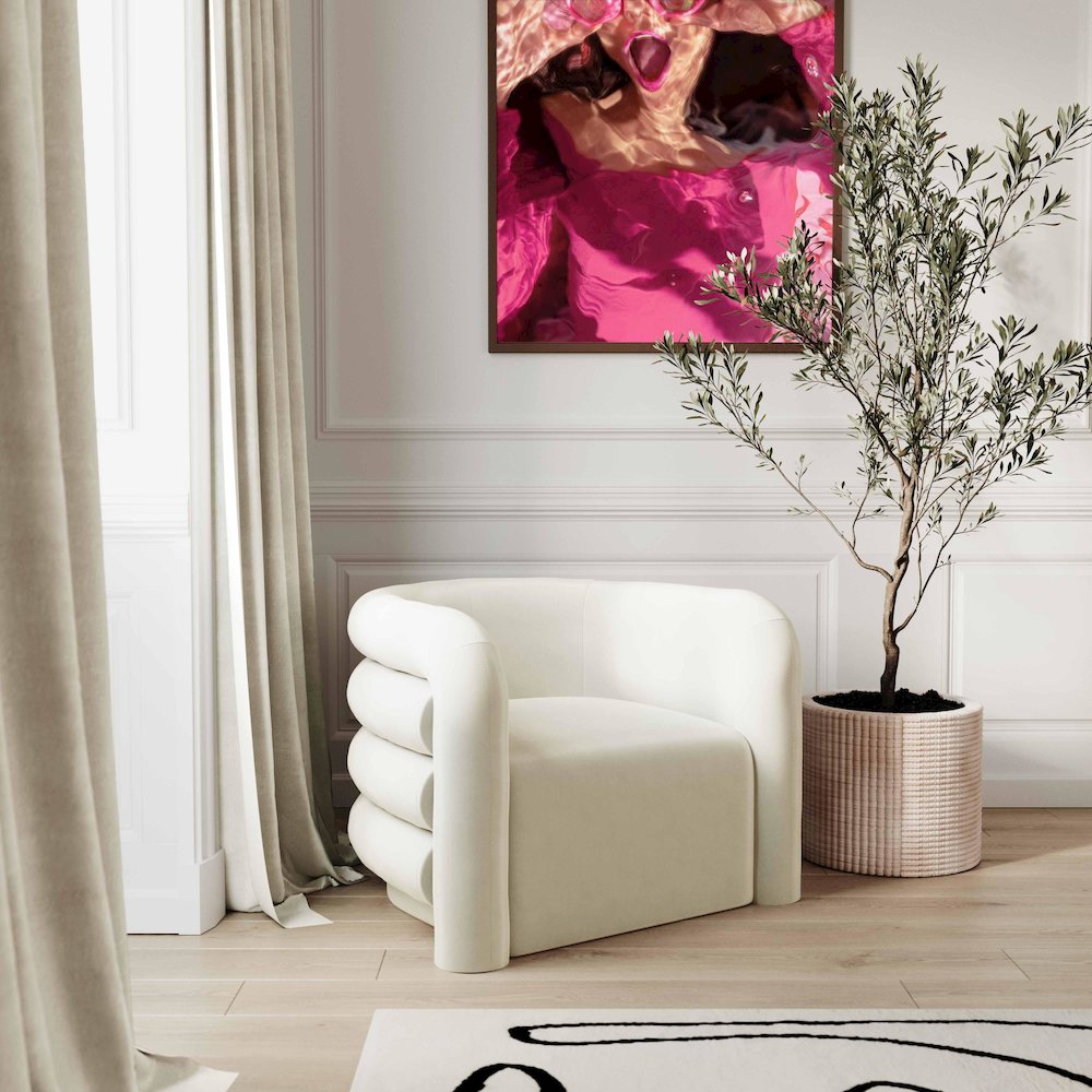 Curves Cream Velvet Lounge Chair. Picture 2