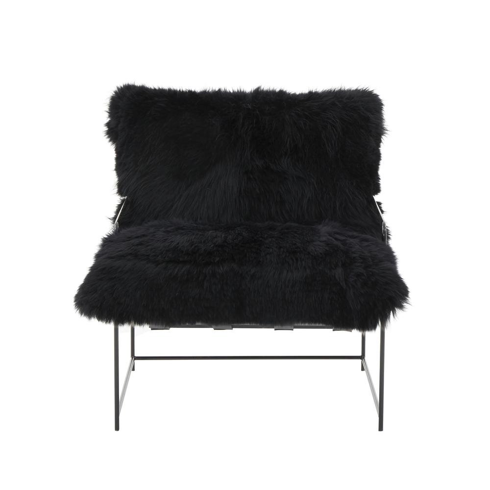 Sheepskin Accent Armchair with Black Iron Legs and PP Fiber Fill. Picture 3