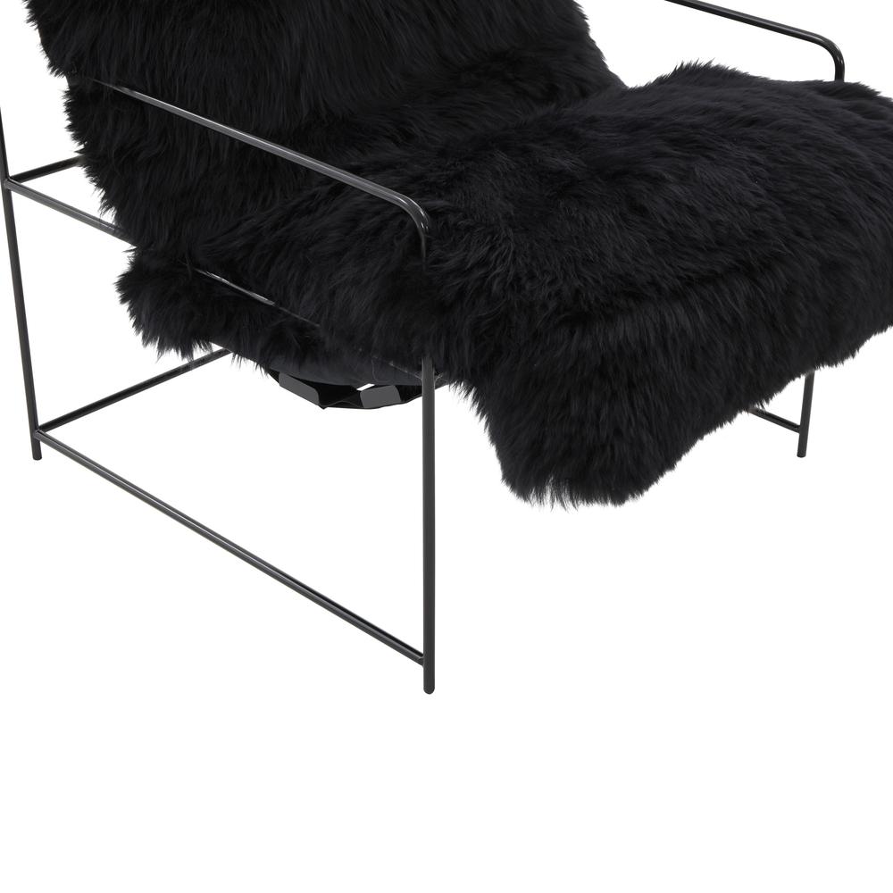 Sheepskin Accent Armchair with Black Iron Legs and PP Fiber Fill. Picture 4