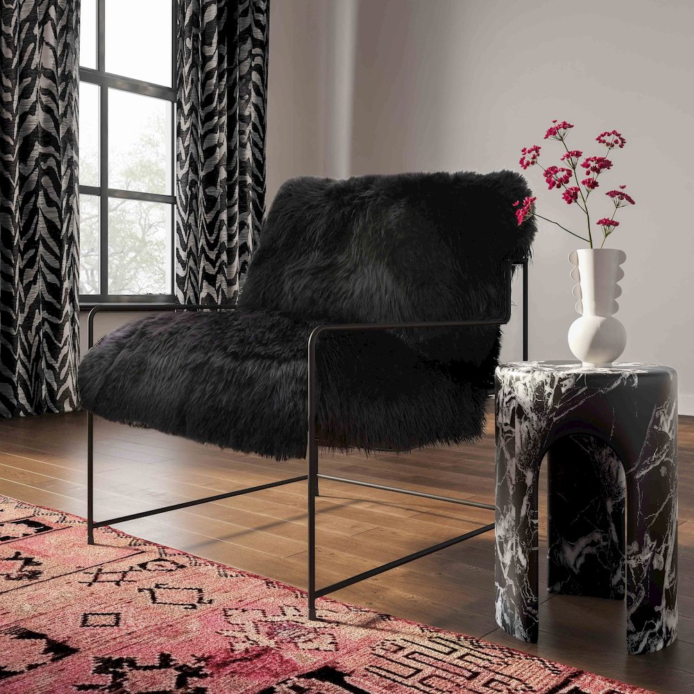 Kimi Black Genuine Sheepskin Chair. Picture 2