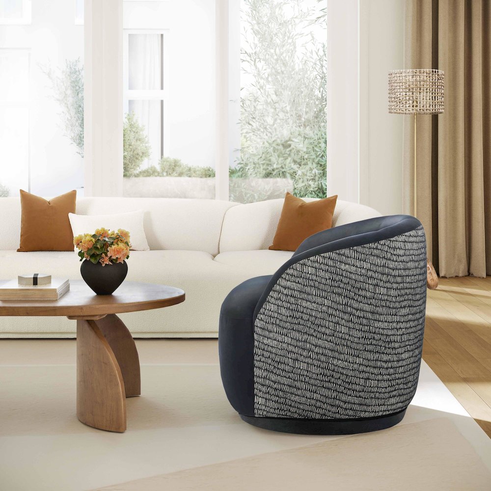 Reese Black Velvet Swivel Chair. Picture 2