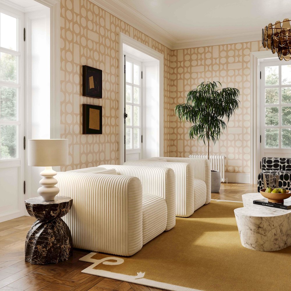 Tarra Fluffy Oversized Cream Corduroy Armchair. Picture 2