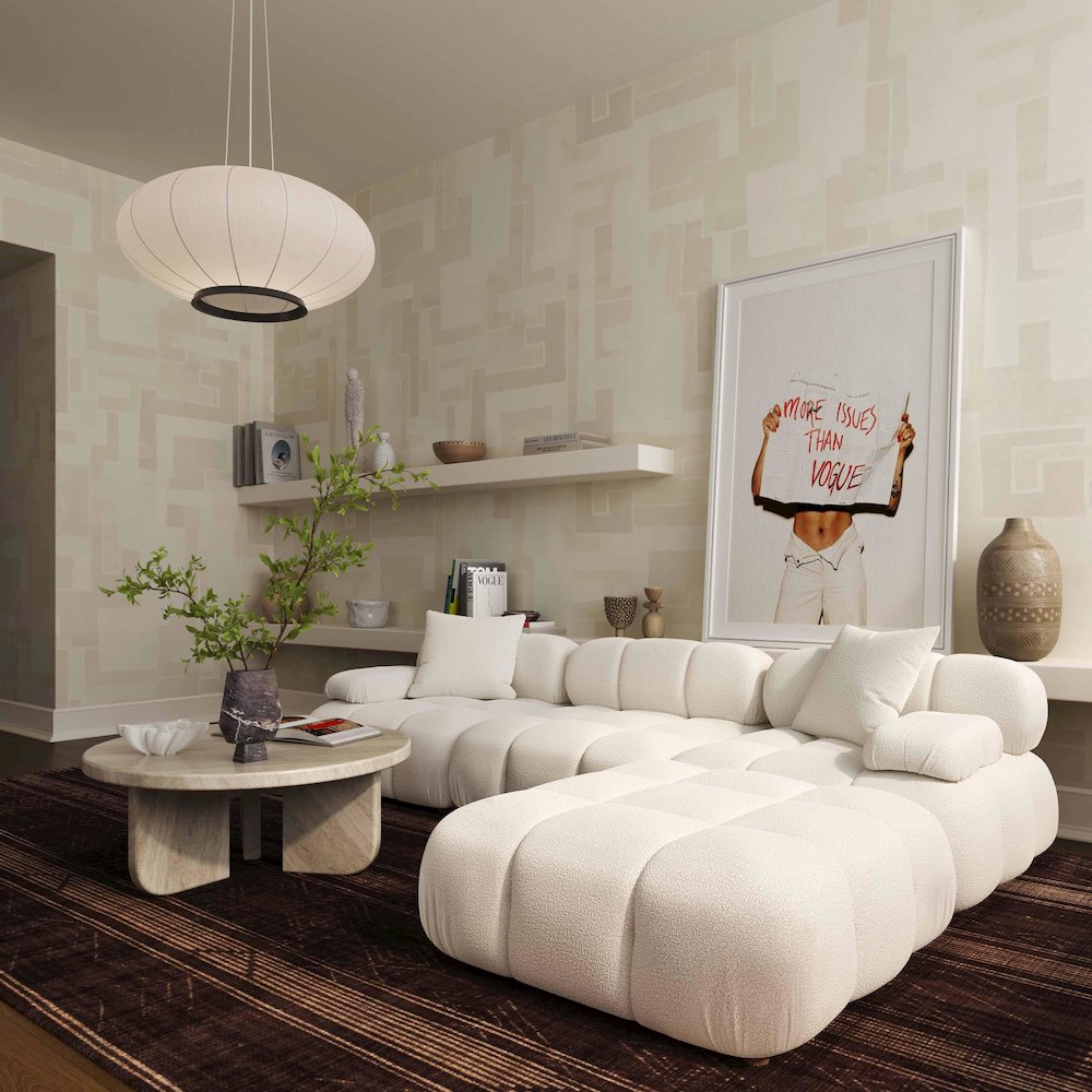 Calliope Cream Vegan Shearling Modular Corner Chair. Picture 2