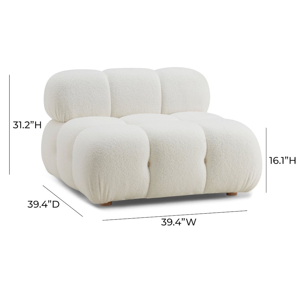 Calliope Cream Vegan Shearling Modular Armless Chair. Picture 6