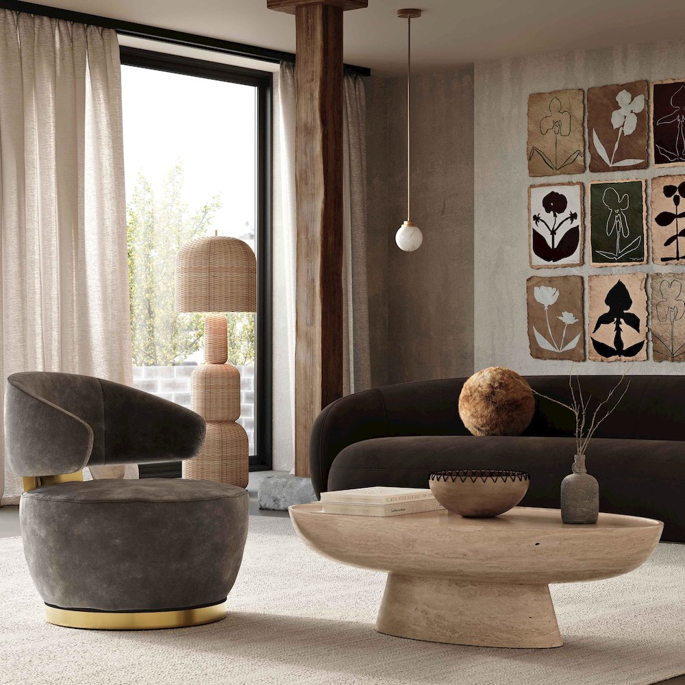 Austin Chocolate Brown Recycled Fabric Swivel Chair. Picture 2