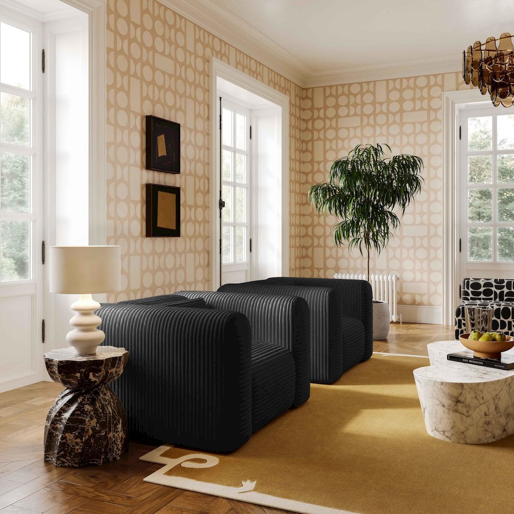 Tarra Fluffy Oversized Black Corduroy Armchair. Picture 2