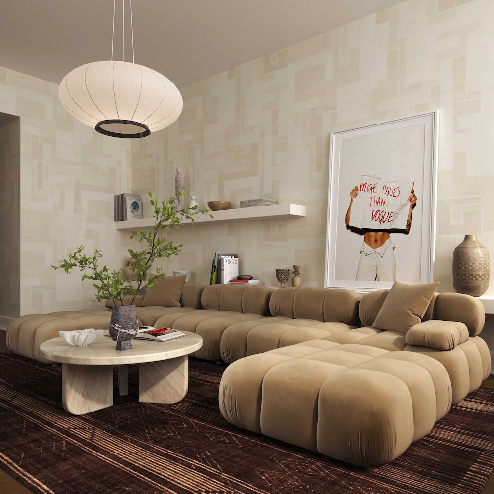 Calliope Cafe Au Lait Performance Velvet Modular Armless Chair. Picture 2