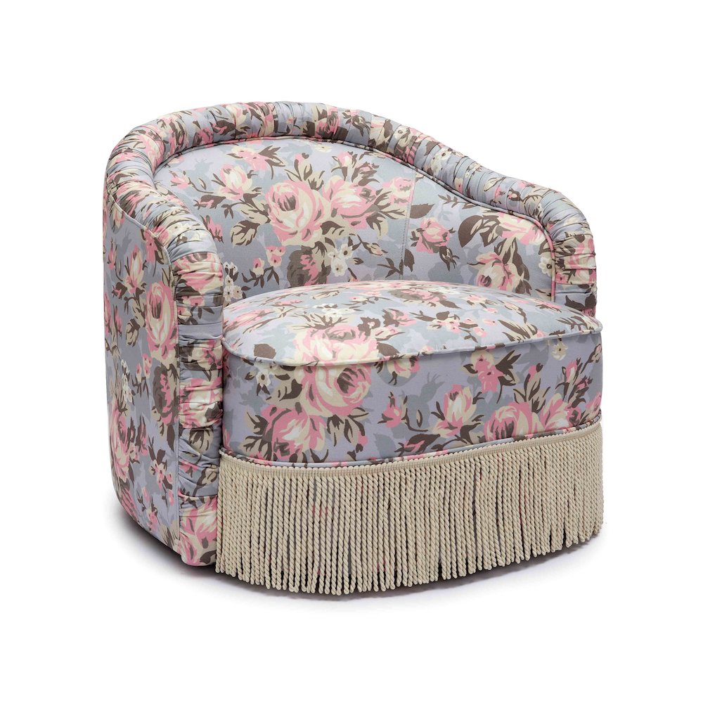 Pamela Spring Floral Print Tasseled Lounge Chair. Picture 1