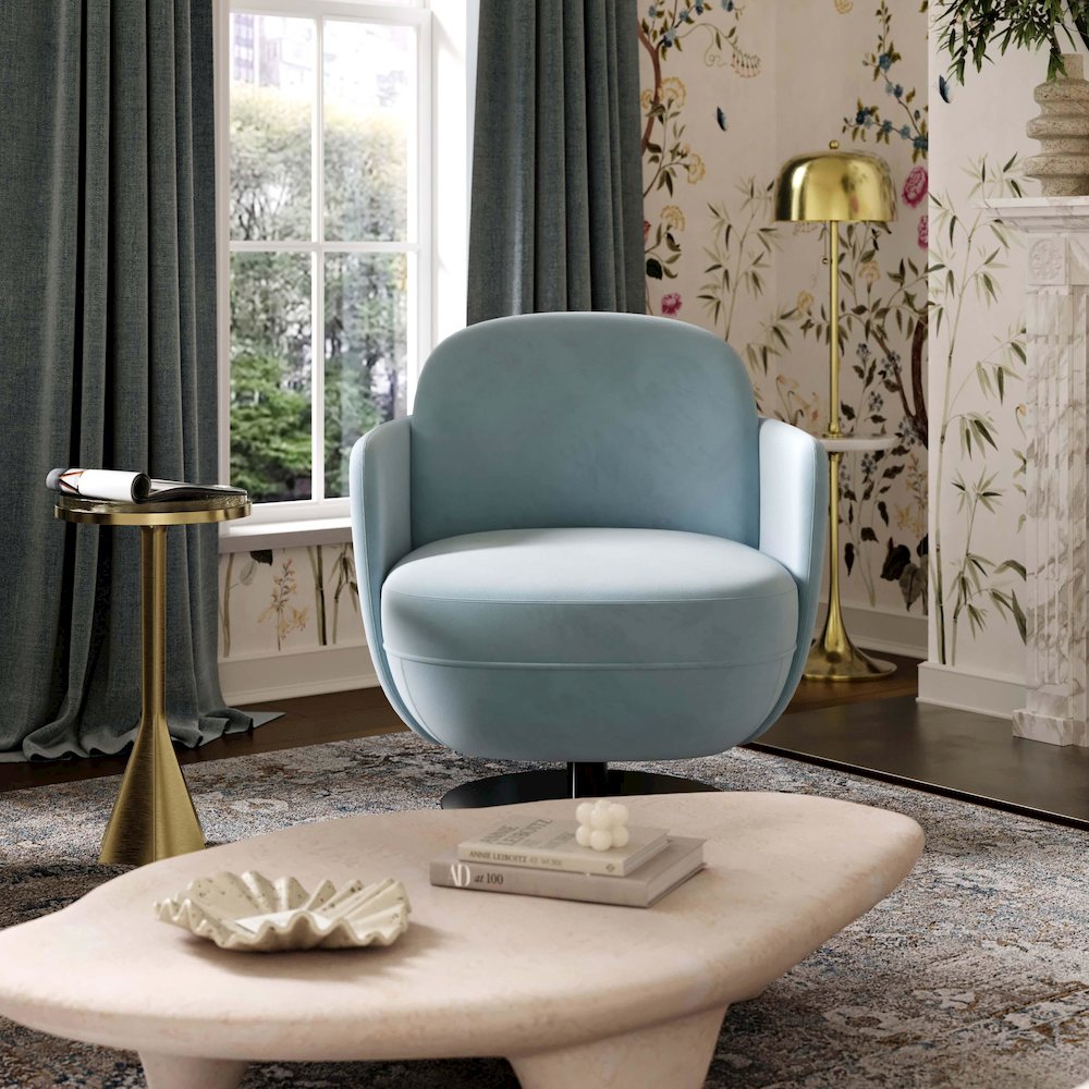 Solange Blue Shadow Velvet Swivel Chair. Picture 2