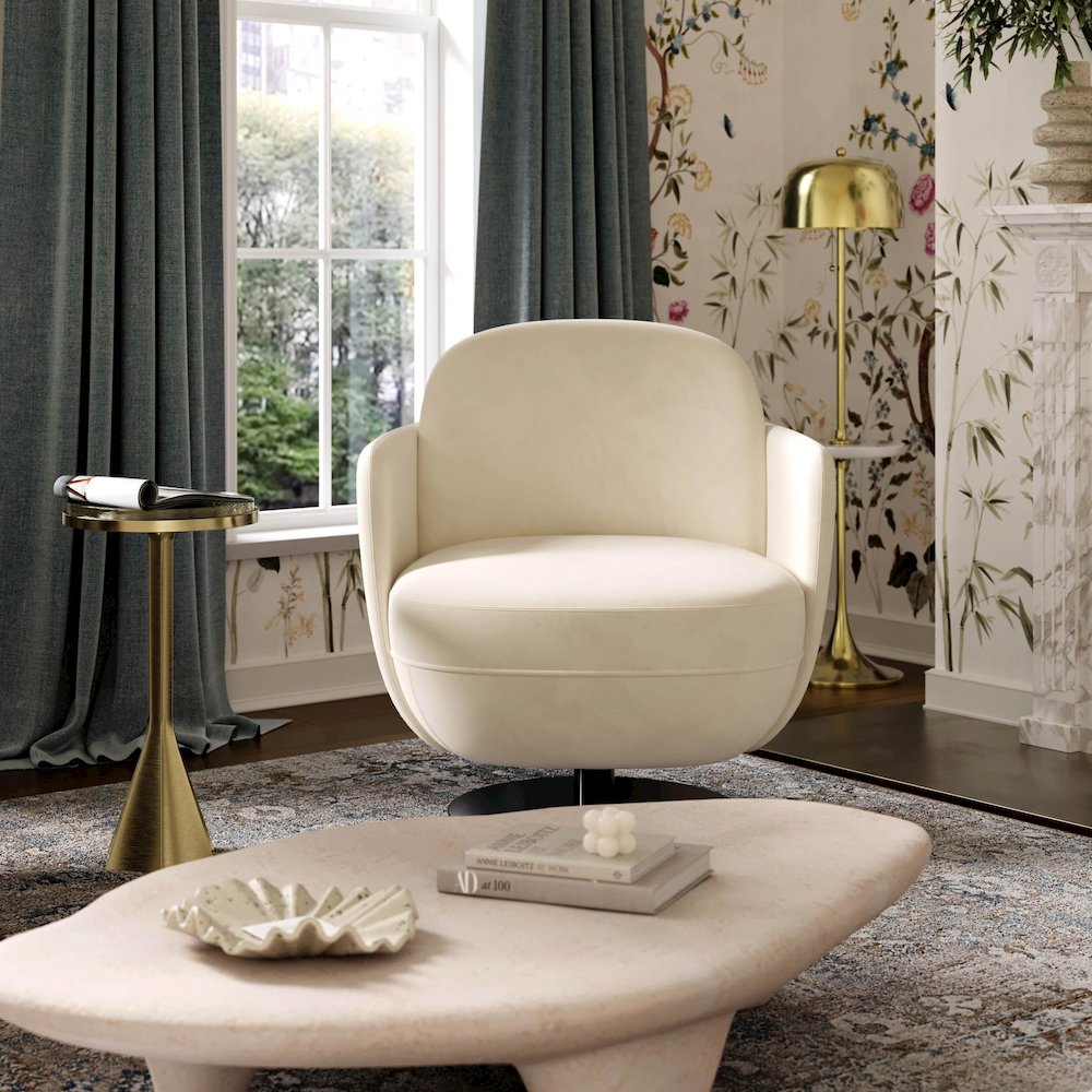 Solange Cream Velvet Swivel Chair. Picture 2