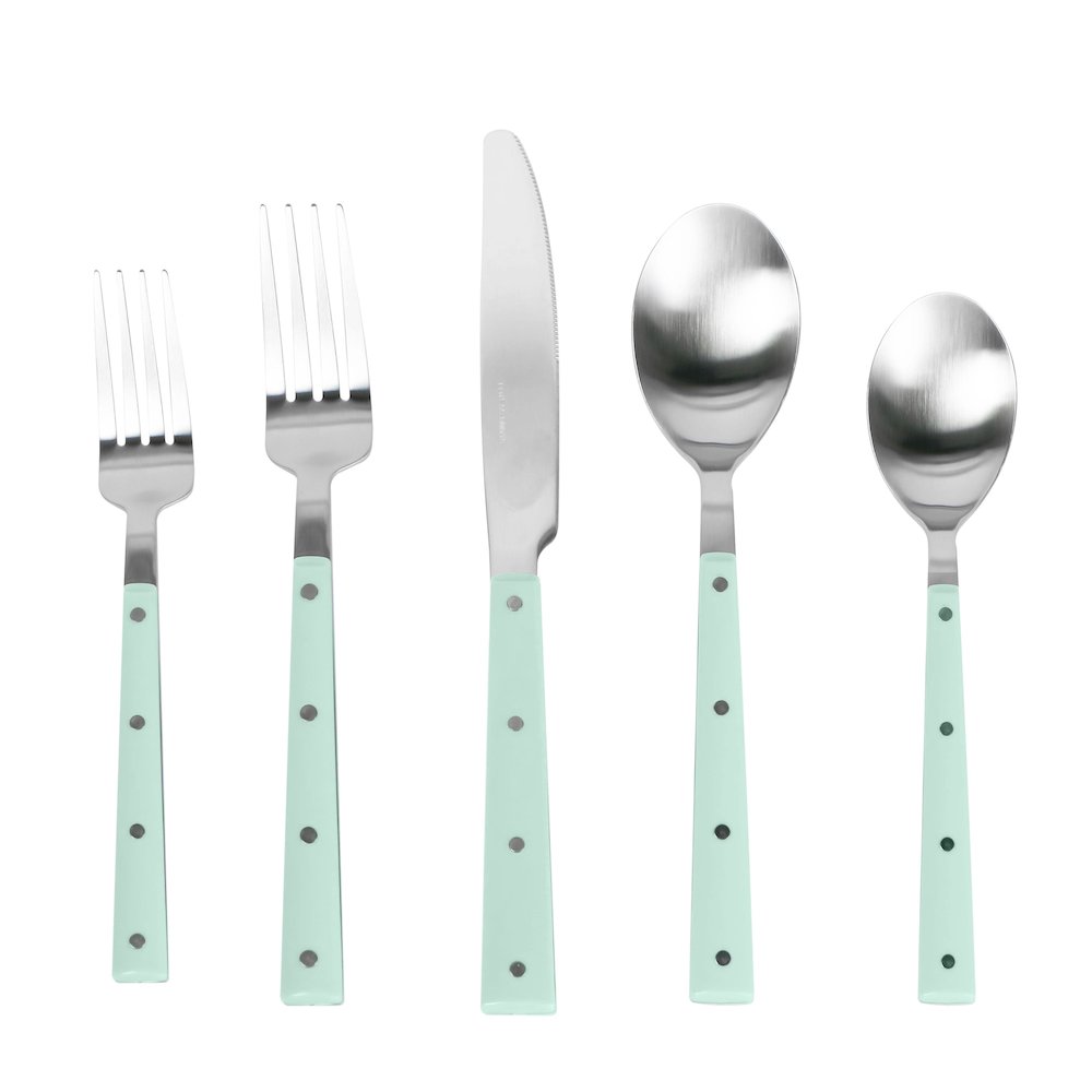 Soline Mint and Stainless Steel Flatware - Set of 5 Pieces - Service for 1. Picture 1