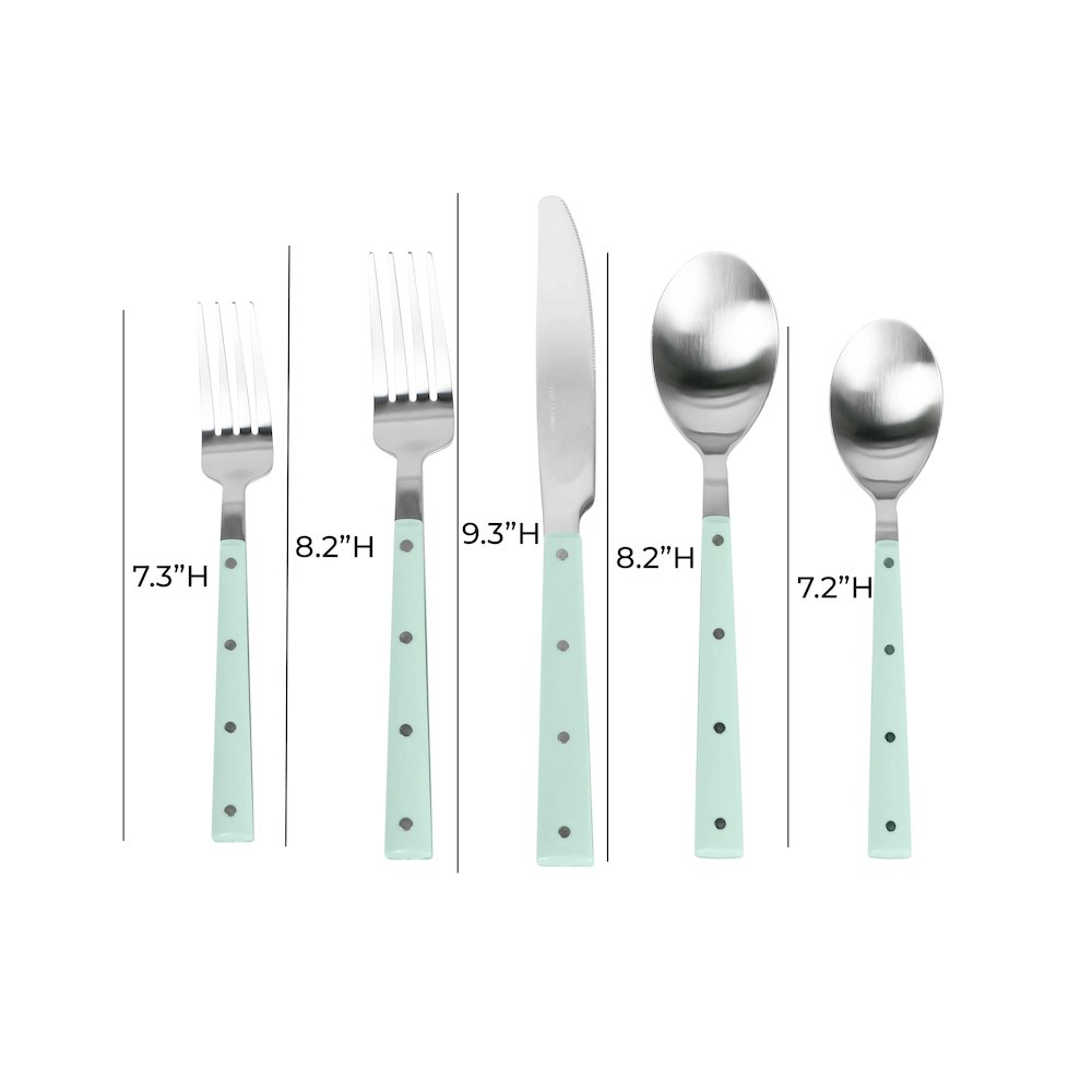 Soline Mint and Stainless Steel Flatware - Set of 5 Pieces - Service for 1. Picture 4