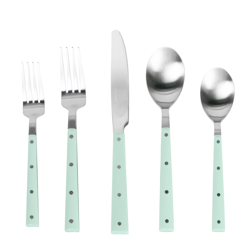 Soline Mint Green and Stainless Steel Flatware - Set of 20 Pieces. Picture 1