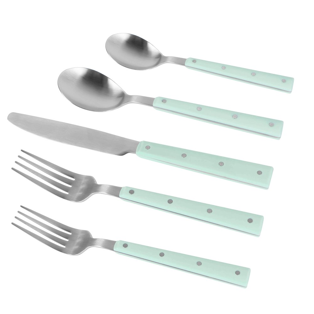 Soline Mint Green and Stainless Steel Flatware - Set of 20 Pieces. Picture 3