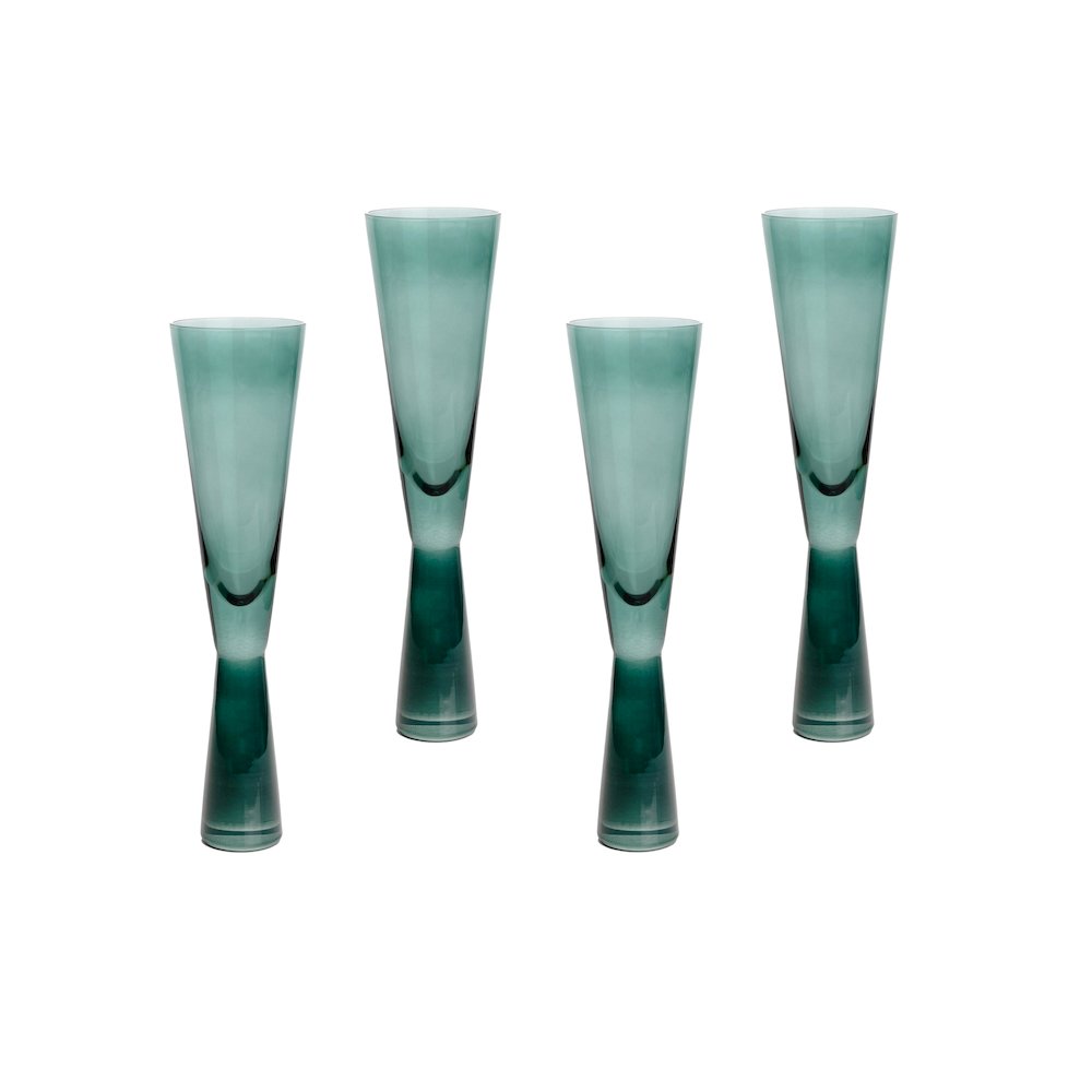 Flute Green Champagne Glasses - Set of 4. Picture 3
