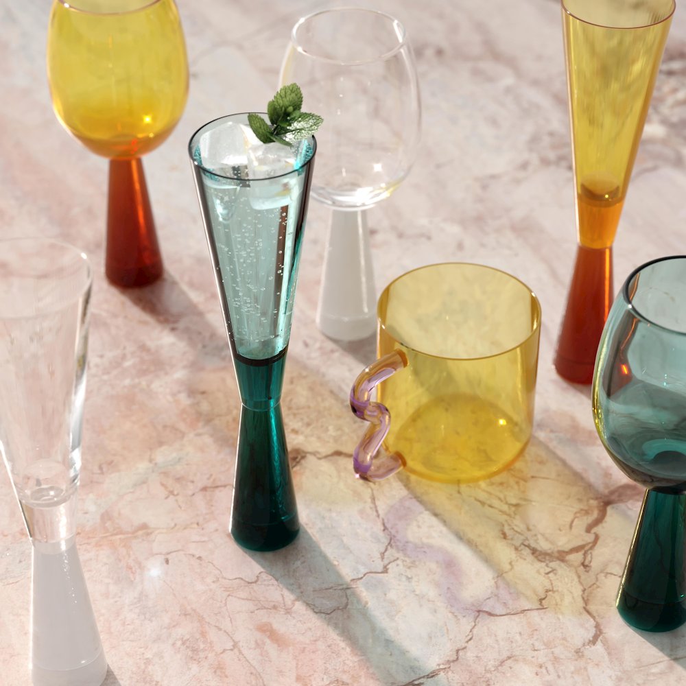 Flute White Champagne Glasses - Set of 4. Picture 2