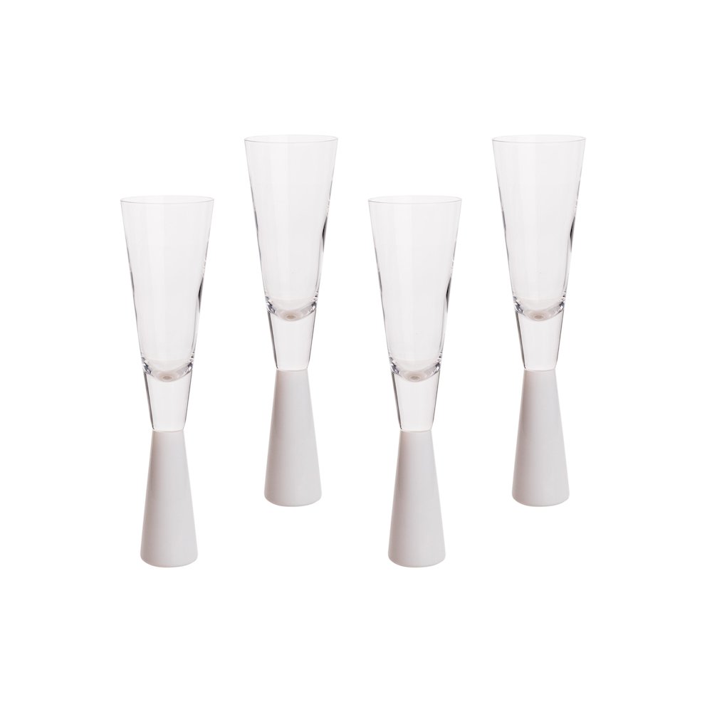 Flute White Champagne Glasses - Set of 4. Picture 3