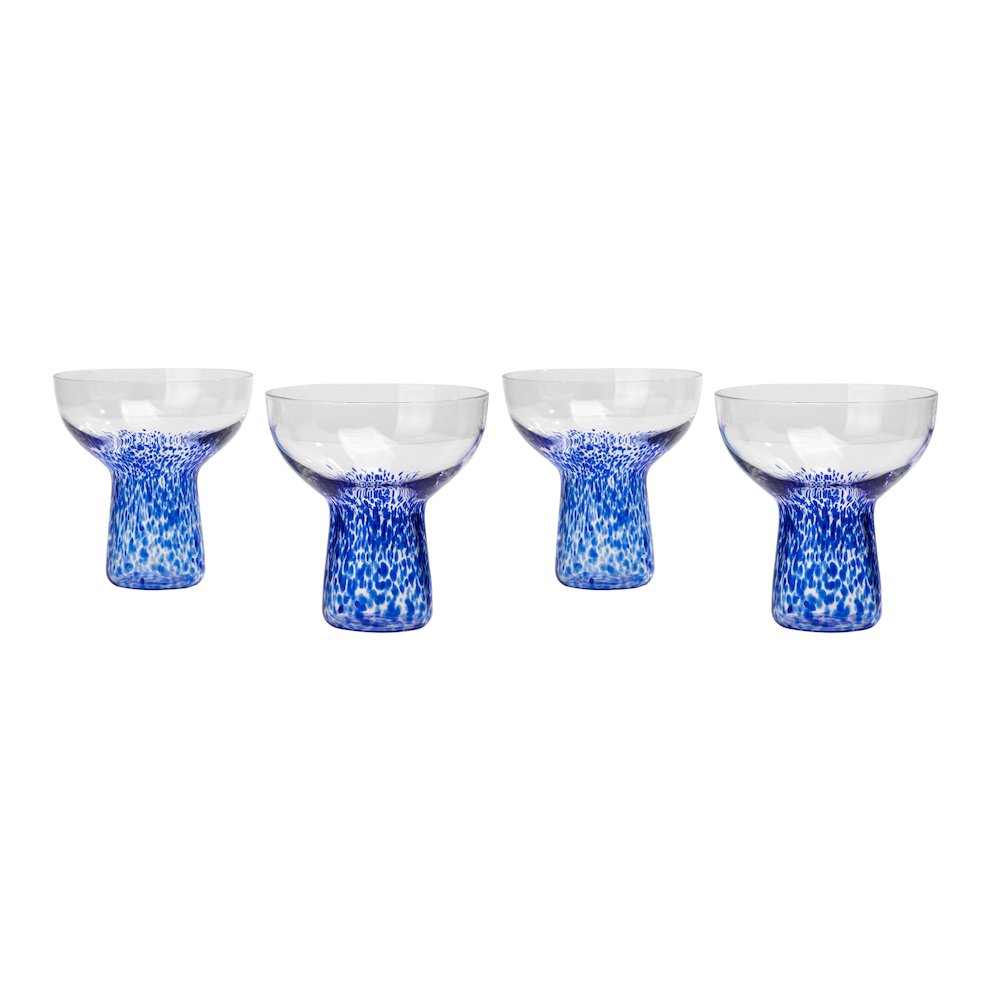 Dottie Blue Dots Handblown Cocktail Glass - Set of 4. Picture 3