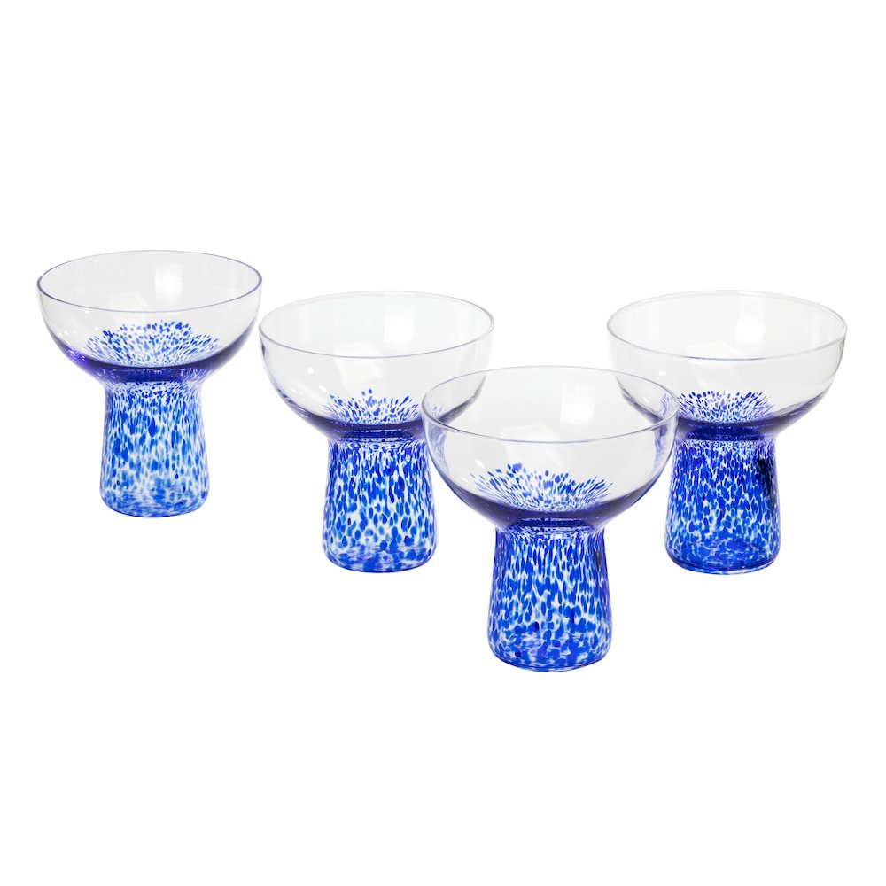 Dottie Blue Dots Handblown Cocktail Glass - Set of 4. Picture 4