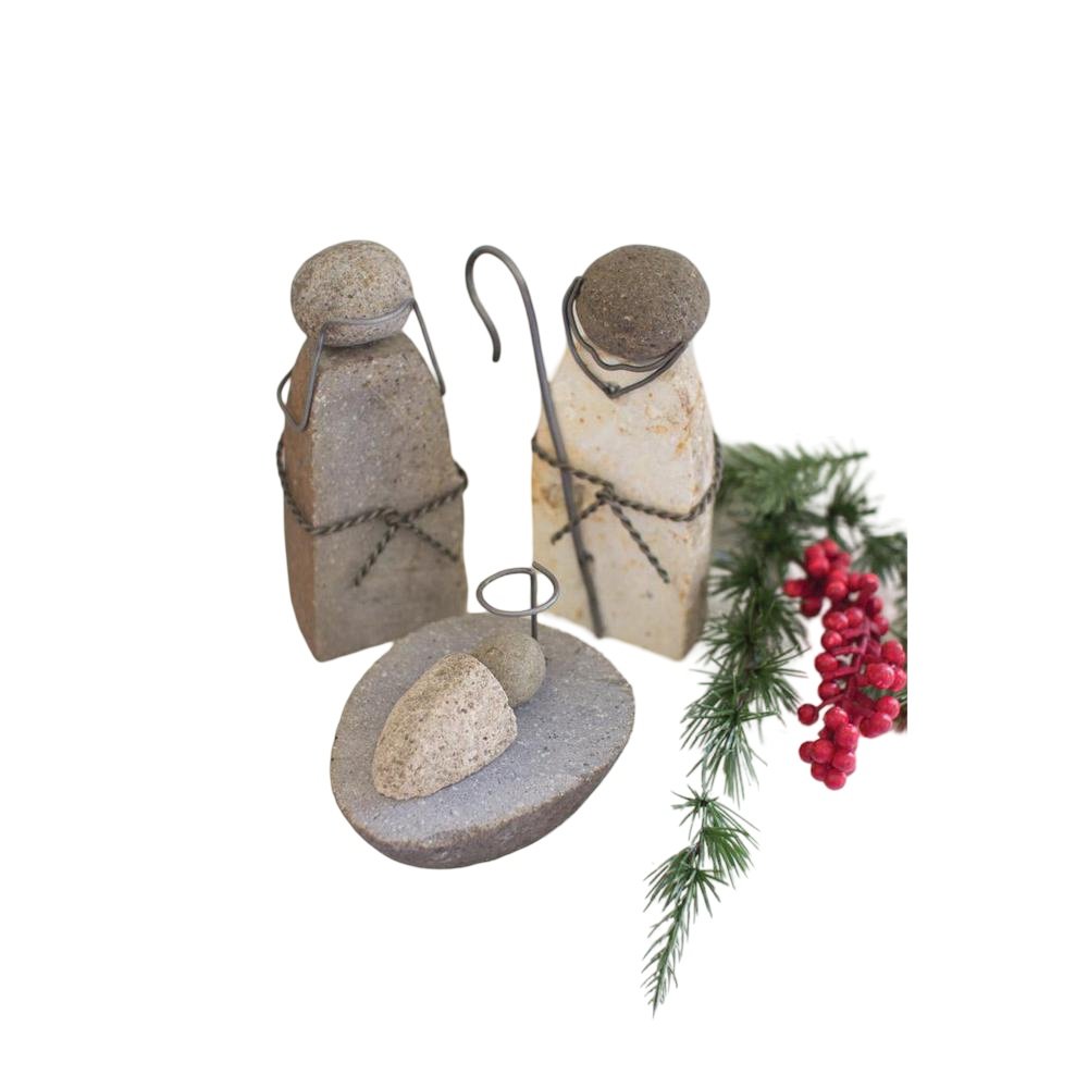 Set Of Three River Rock Mary Joseph And Jesus. Picture 1