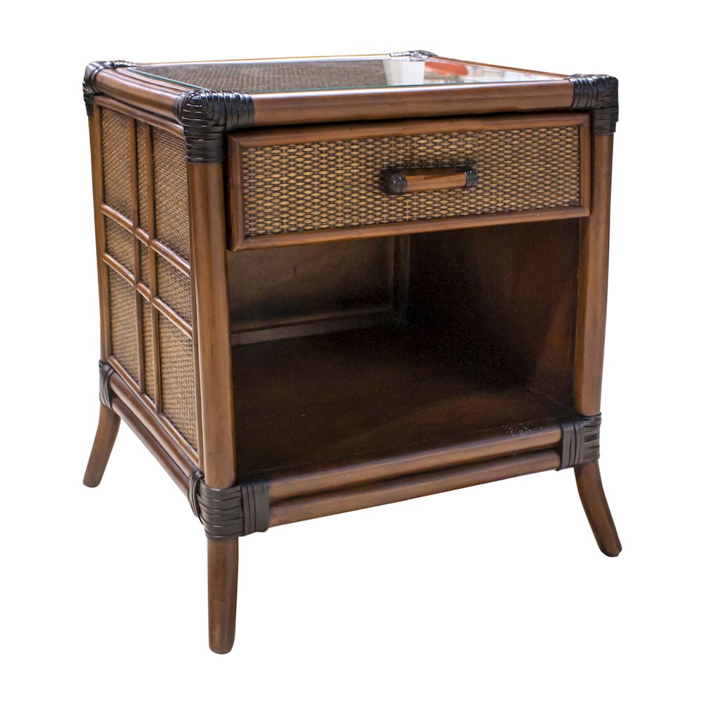 Palm Cove 1-Drawer Nightstand with Glass. Picture 1
