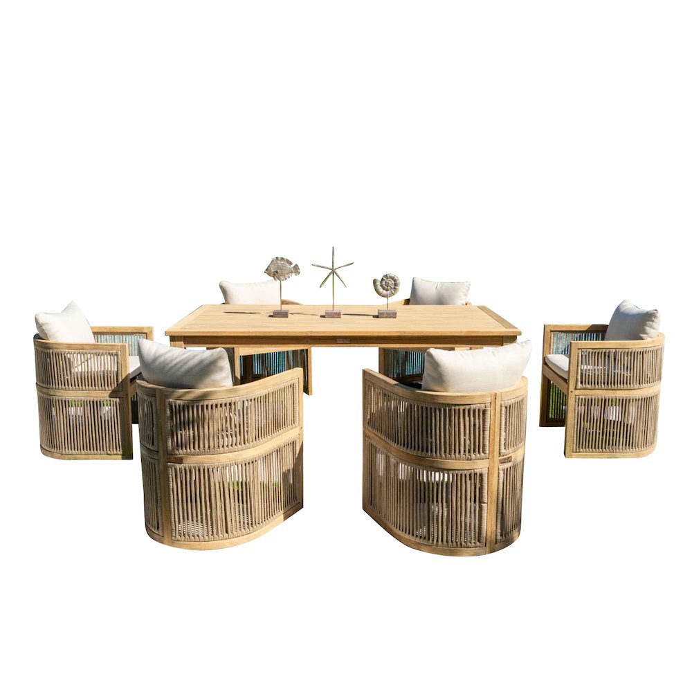 Panama Jack Cabo 7-Piece Barrel Rectangular Dining Set. Picture 1