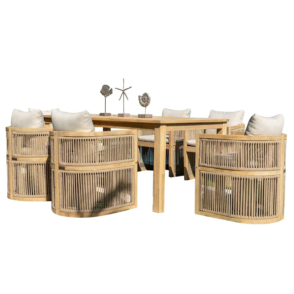 Panama Jack Cabo 7-Piece Barrel Rectangular Dining Set. Picture 12