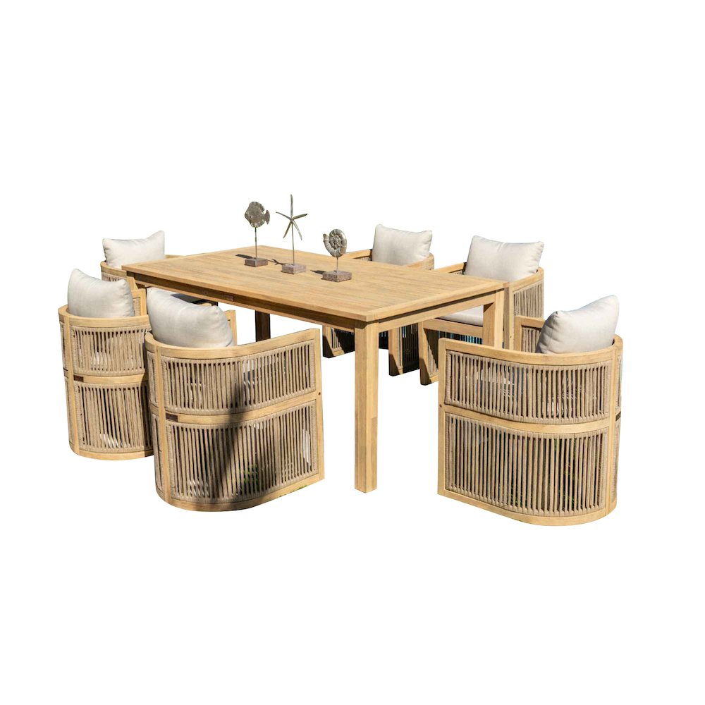 Panama Jack Cabo 7-Piece Barrel Rectangular Dining Set. Picture 13