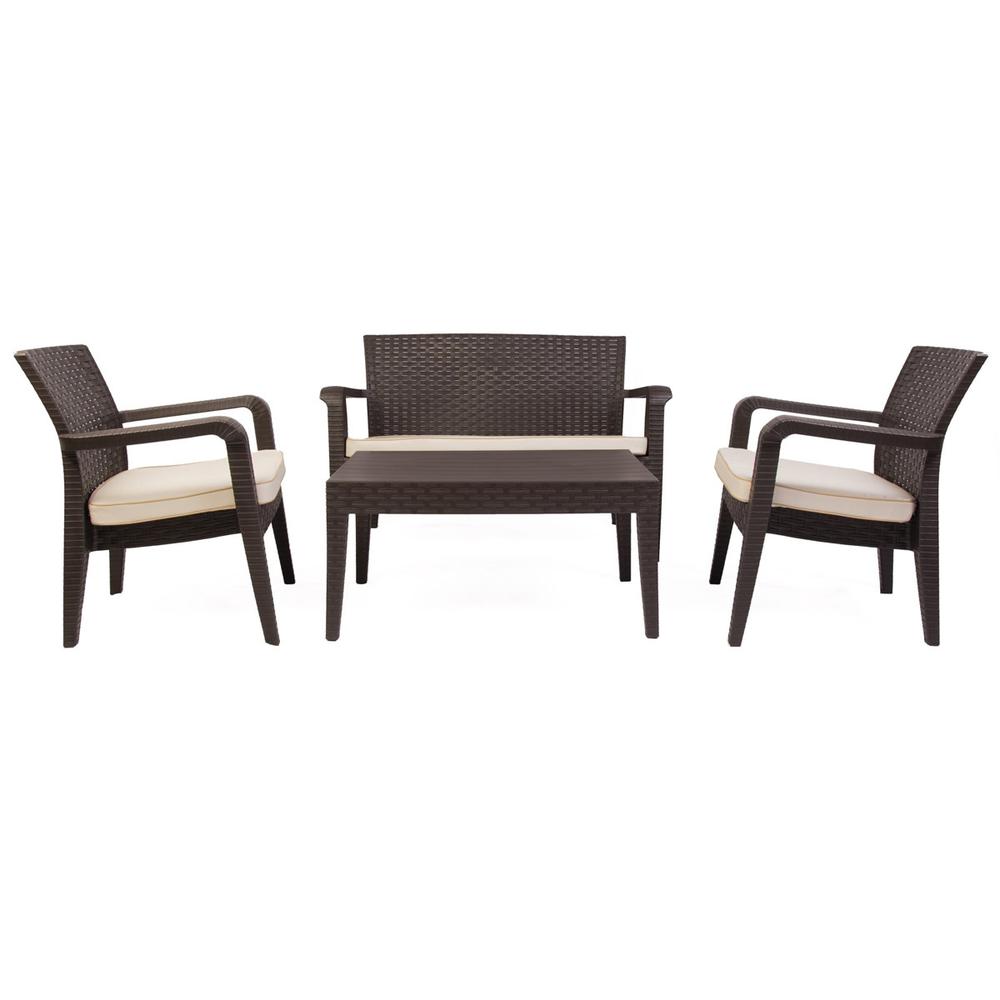 Alaska 4 Piece Seating Set with Cushions, Brown. Picture 3