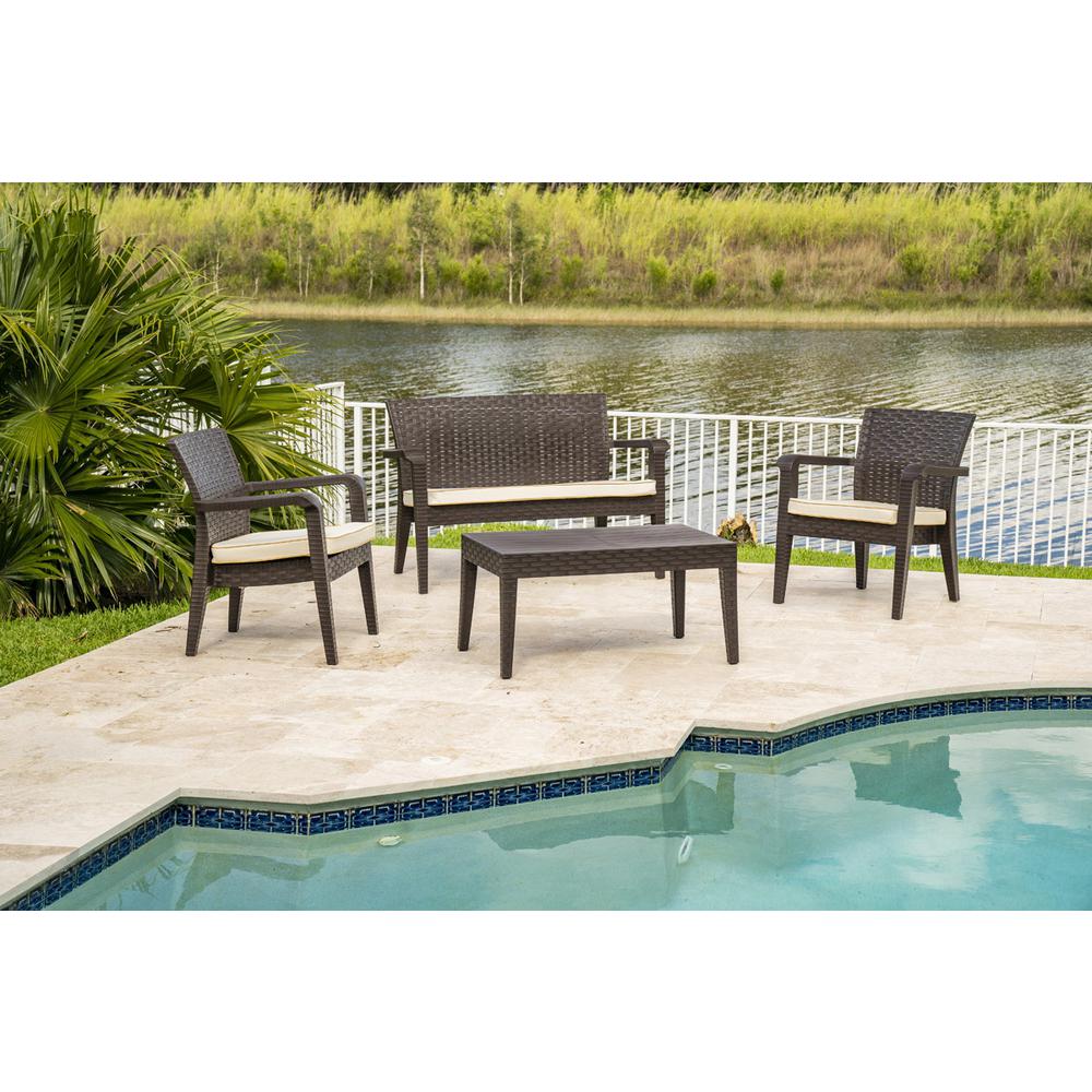 Alaska 4 Piece Seating Set with Cushions, Brown. Picture 4