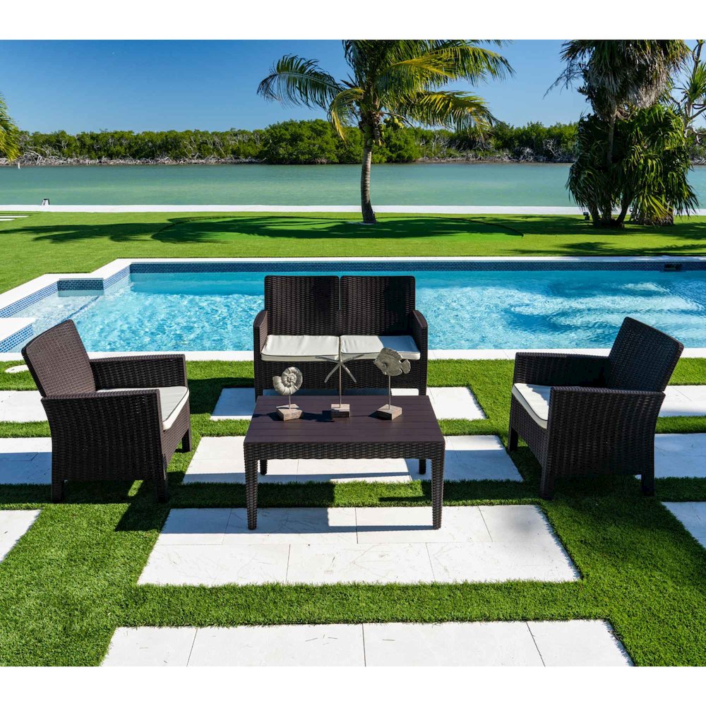 Nova 4-Piece Settee Set with Loveseat and Cushions-Brown. Picture 5