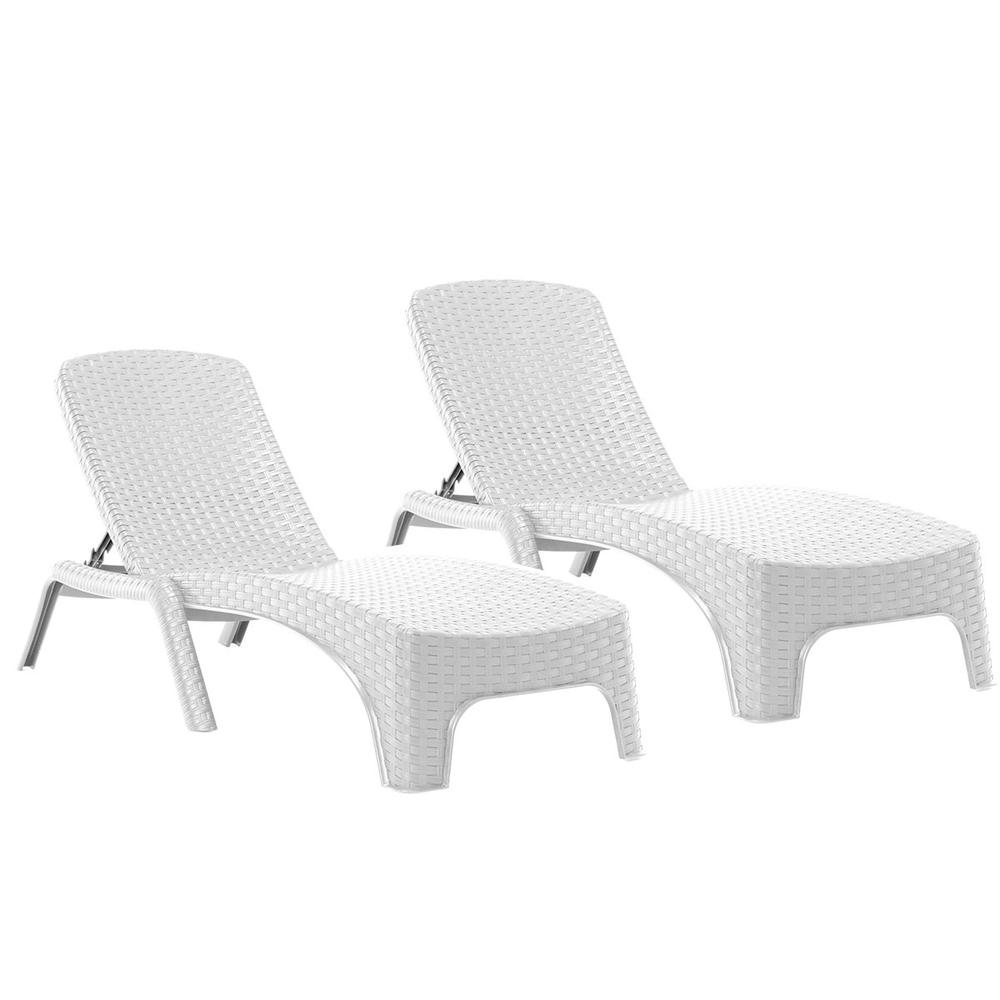 Roma Set of 2 Chaise Lounger-White. Picture 1