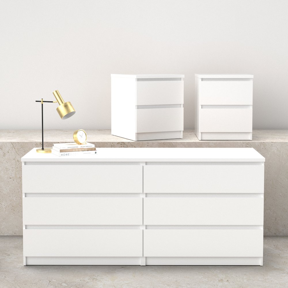 3-Piece Bedroom Set - 6 Drawer Double Dresser And Nightstand Set Of 2. Picture 2