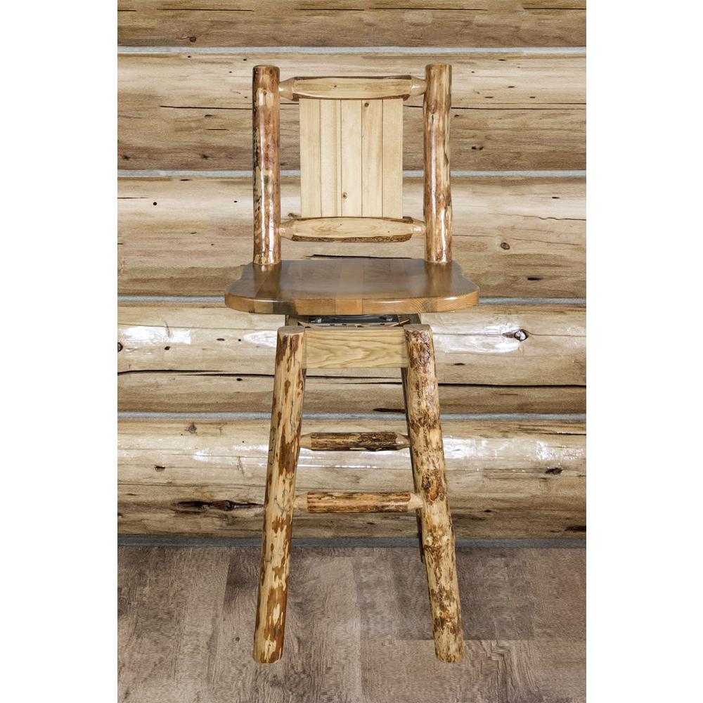 Glacier Country Collection Counter Height Barstool w/ Back & Swivel w/ Laser Engraved Bronc Design. Picture 9