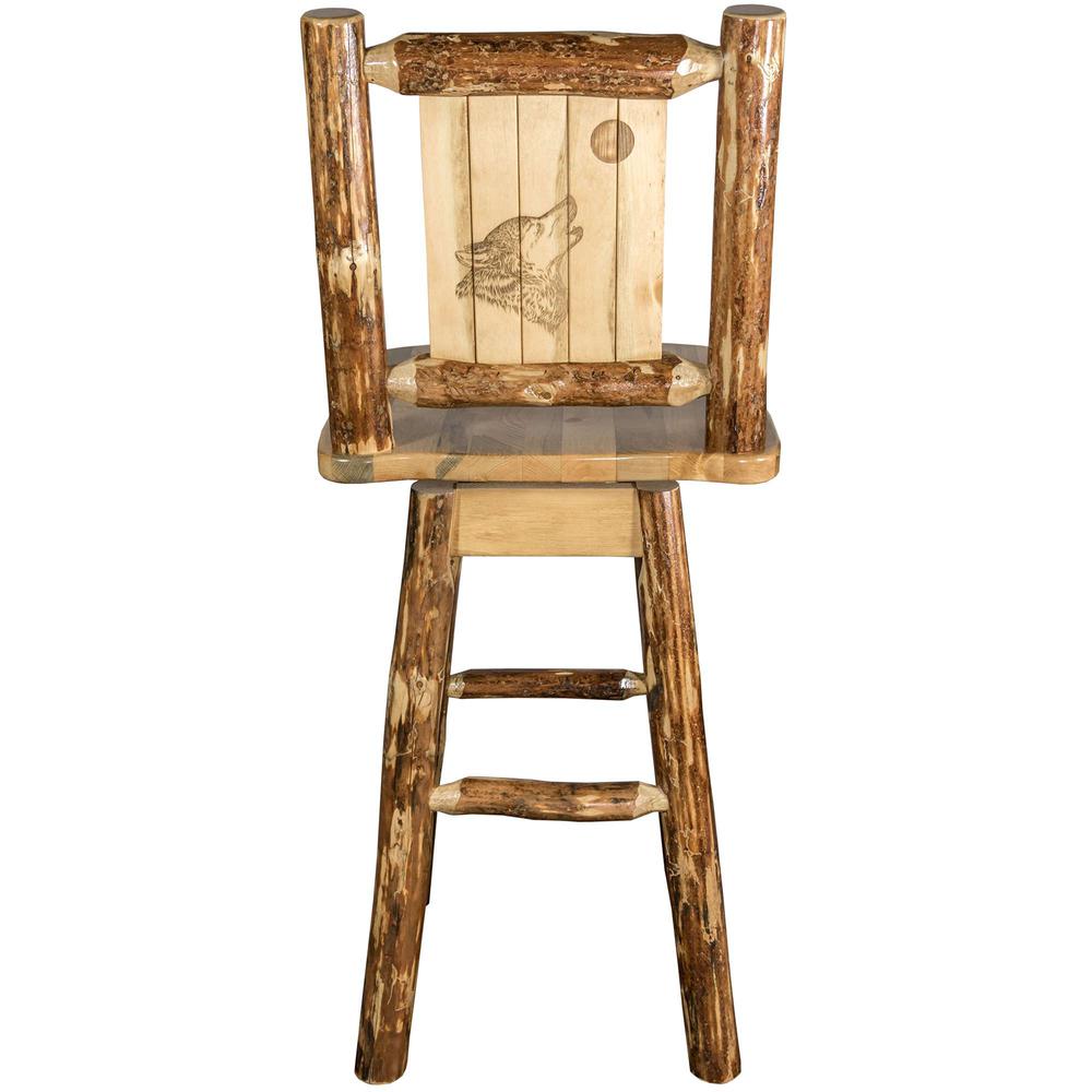 Glacier Country Collection Counter Height Barstool w/ Back & Swivel w/ Laser Engraved Wolf Design. Picture 2