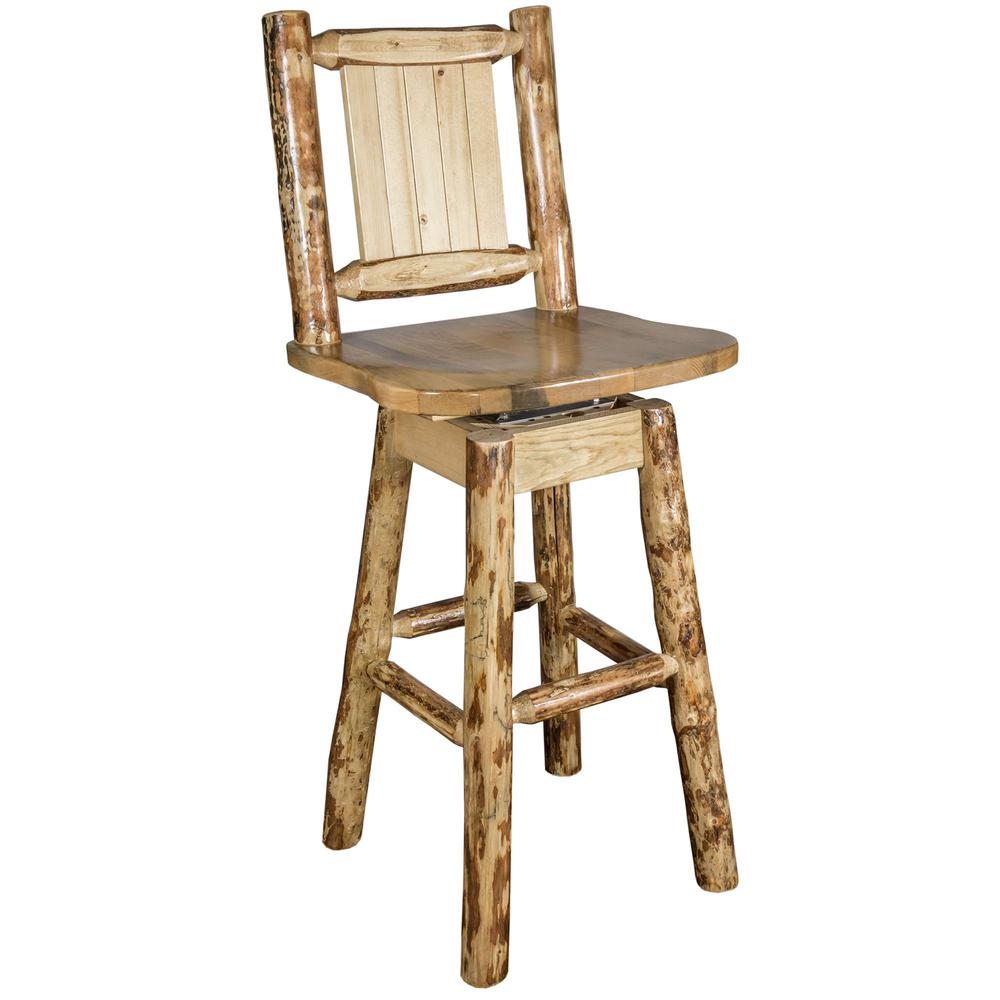 Glacier Country Collection Counter Height Barstool w/ Back & Swivel w/ Laser Engraved Elk Design. Picture 3