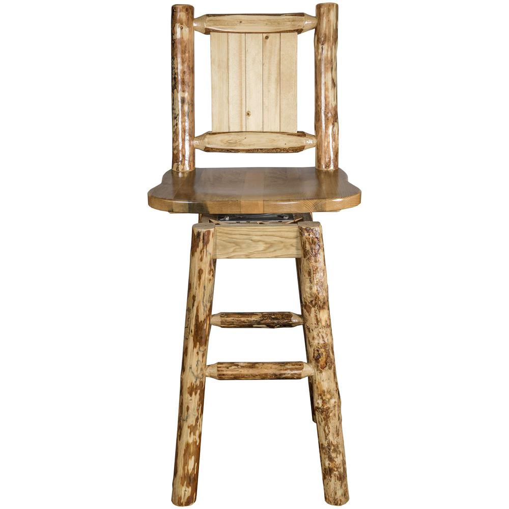 Glacier Country Collection Counter Height Barstool w/ Back & Swivel w/ Laser Engraved Bronc Design. Picture 4