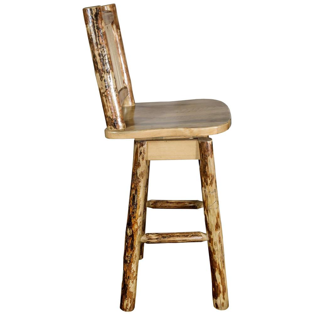 Glacier Country Collection Counter Height Barstool w/ Back & Swivel w/ Laser Engraved Wolf Design. Picture 5