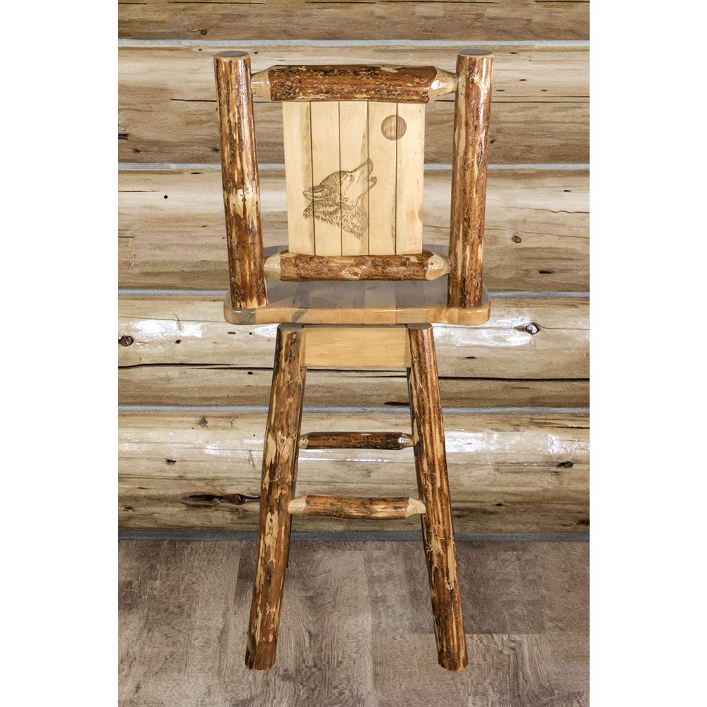 Glacier Country Collection Counter Height Barstool w/ Back & Swivel w/ Laser Engraved Wolf Design. Picture 7