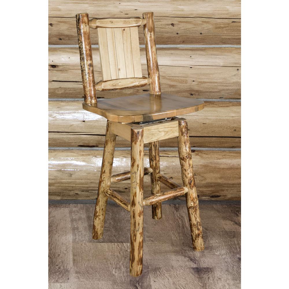 Glacier Country Collection Counter Height Barstool w/ Back & Swivel w/ Laser Engraved Elk Design. Picture 8