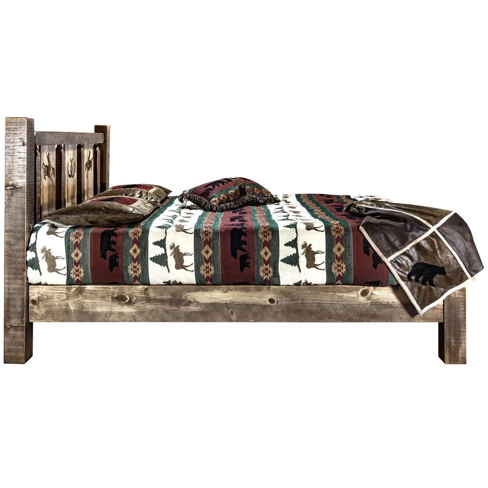 Homestead Collection Full Platform Bed w/ Laser Engraved Bronc Design, Stain & Clear Lacquer Finish. Picture 4