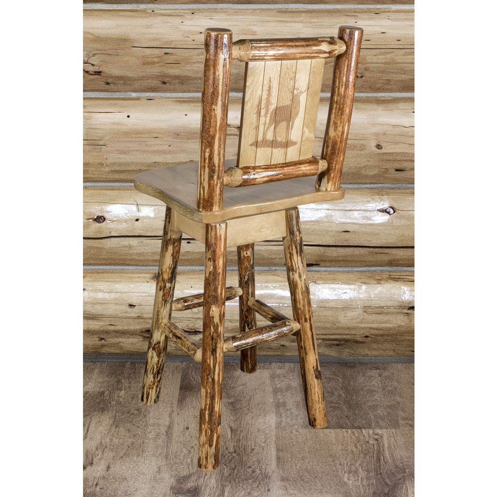 Glacier Country Collection Counter Height Barstool w/ Back & Swivel w/ Laser Engraved Elk Design. Picture 6