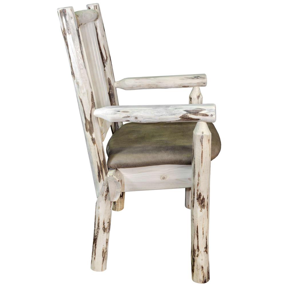 Montana Collection Captain's Chair, Clear Lacquer Finish w/ Upholstered Seat, Buckskin Pattern. Picture 4